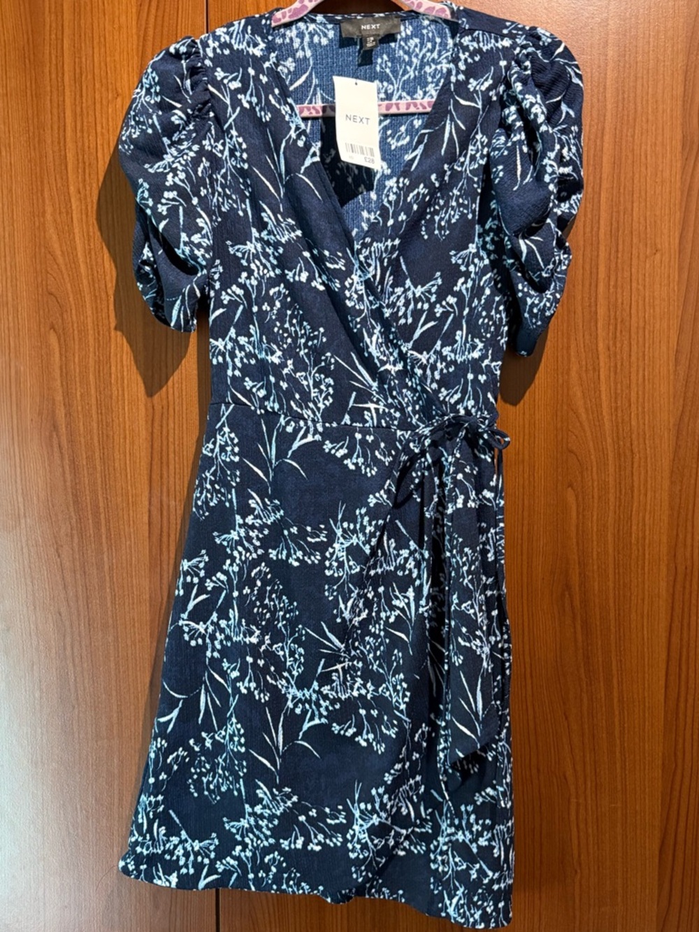 next Navy and White Floral Wrap Midi Dress